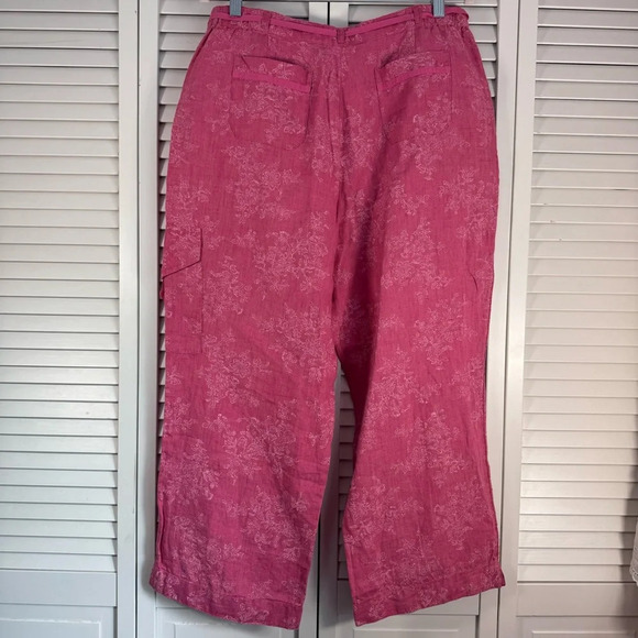 J. Jill Linen Wide Leg Cropped Pink Pants Pockets Size 14 NEW - Picture 2 of 7